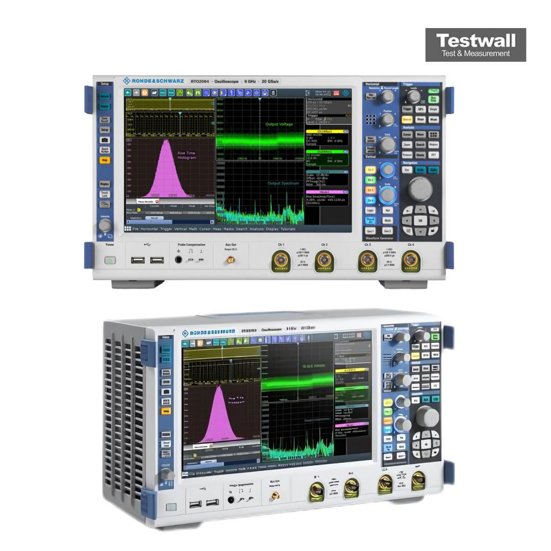 Rohde & Schwarz RTO2064 Digital oscilloscope, 4 channels, 6GHz bandwidth (2 channels), 4GHz (4 channels), sampling rate 20GSa/s per channel, sampling memory 50MSa per chann